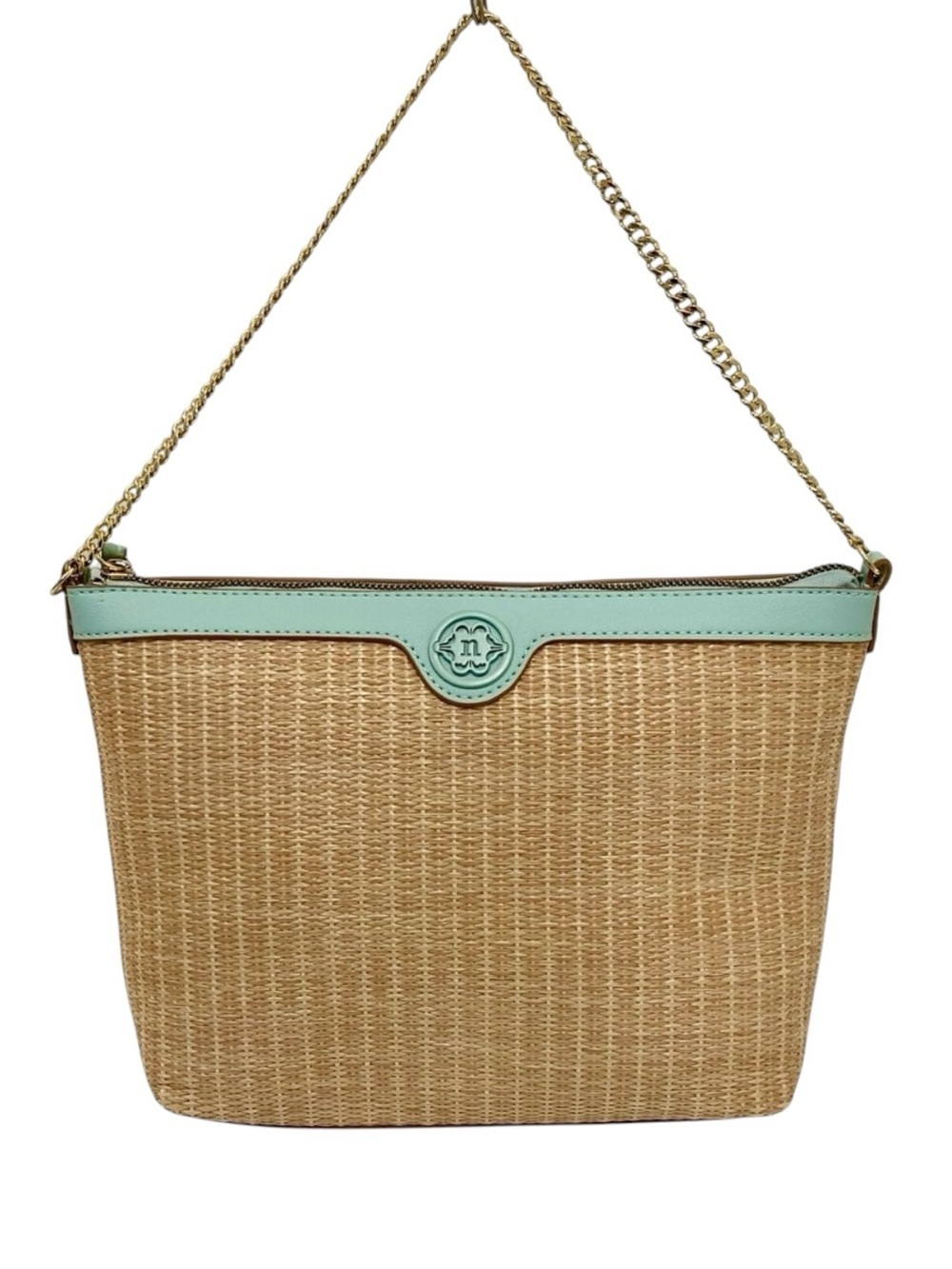 NWOT Nanette Lepore vegan leather and woven wicker rattan shoulder bag